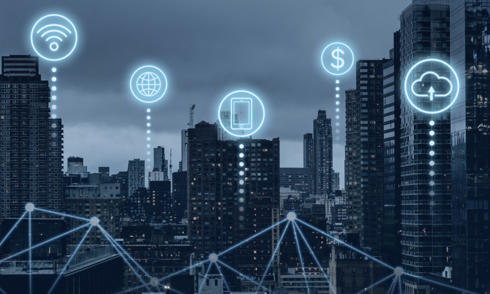 Futuristic smart city with 5G global network technology Futuristic smart city with 5G global network technology